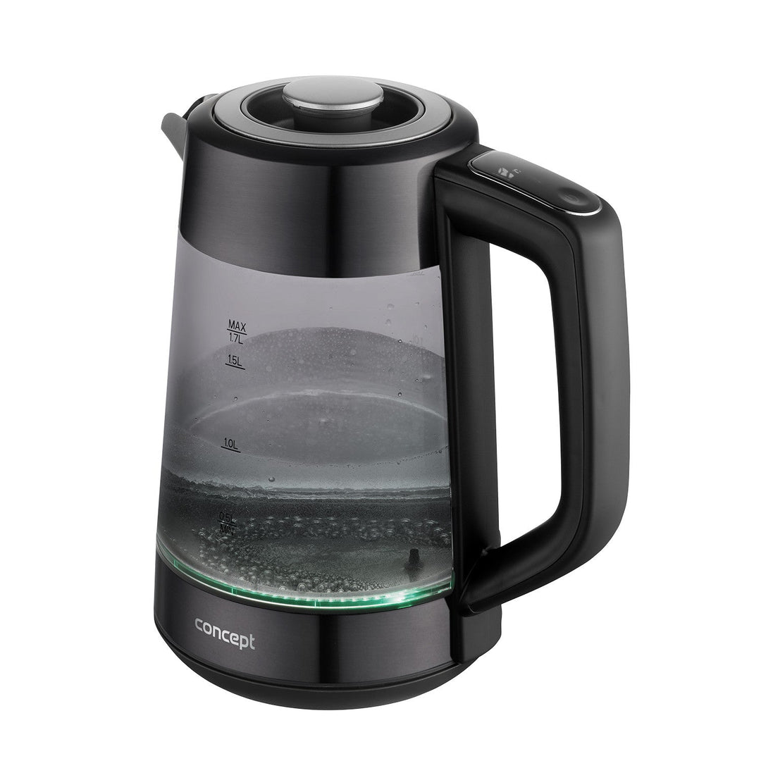 Concept elektrisk kedel i glas, kapacitet 1,7 l, effekt 1850-2200 W, sort, Strix-stik, temperaturregulering, digital styring, RK4195