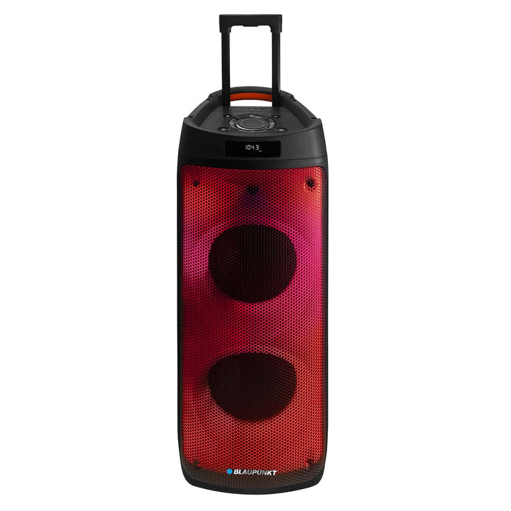 Blaupunkt Party Box-højttaler, LED-belysning, Bluetooth, USB og AUX, FM-radio, karaoke-funktion, fjernbetjening, PB08DB