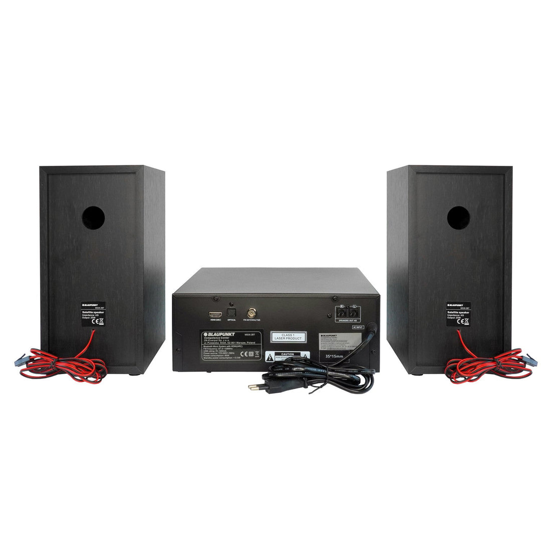 Blaupunkt mikrotårn, effekt 150 W, FM-radio, AUX-stik og USB-stik, Bluetooth, HDMI-indgang, vækkeur, LED-display, sort, MS30.02BT