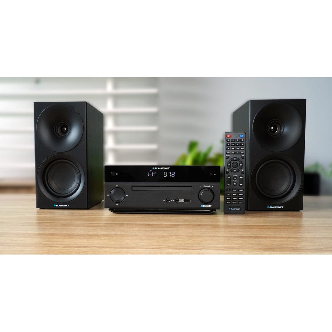 Blaupunkt mikrotårn, effekt 150 W, FM-radio, AUX-stik og USB-stik, Bluetooth, HDMI-indgang, vækkeur, LED-display, sort, MS30.02BT