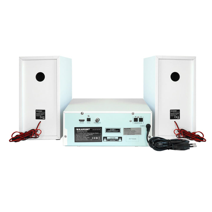 Blaupunkt mikrotårn, effekt 150 W, FM-radio, AUX-stik og USB-port, Bluetooth, HDMI-indgang, vækkeur, LED-display, farve: hvid, MS30.02BT