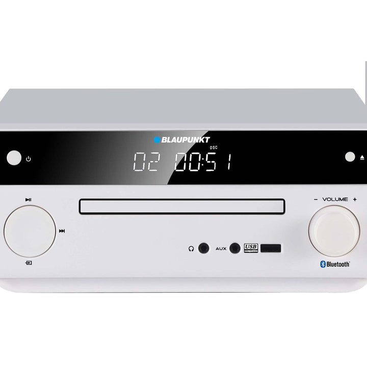 Blaupunkt mikrotårn, effekt 150 W, FM-radio, AUX-stik og USB-port, Bluetooth, HDMI-indgang, vækkeur, LED-display, farve: hvid, MS30.02BT