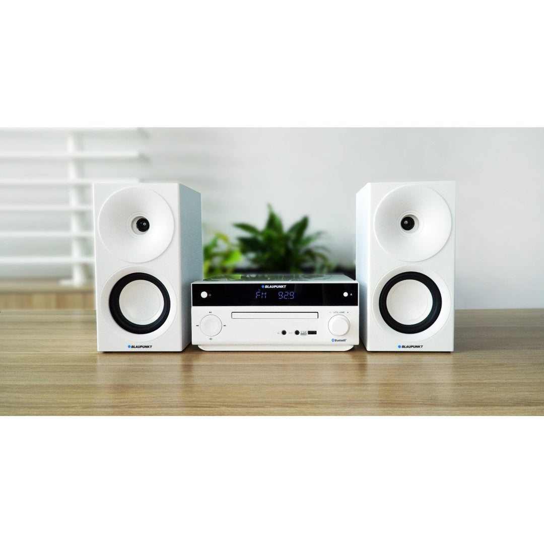 Blaupunkt mikrotårn, effekt 150 W, FM-radio, AUX-stik og USB-port, Bluetooth, HDMI-indgang, vækkeur, LED-display, farve: hvid, MS30.02BT