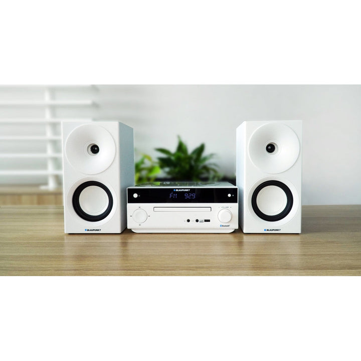Blaupunkt mikrotårn, effekt 150 W, FM-radio, AUX-stik og USB-port, Bluetooth, HDMI-indgang, vækkeur, LED-display, farve: hvid, MS30.02BT