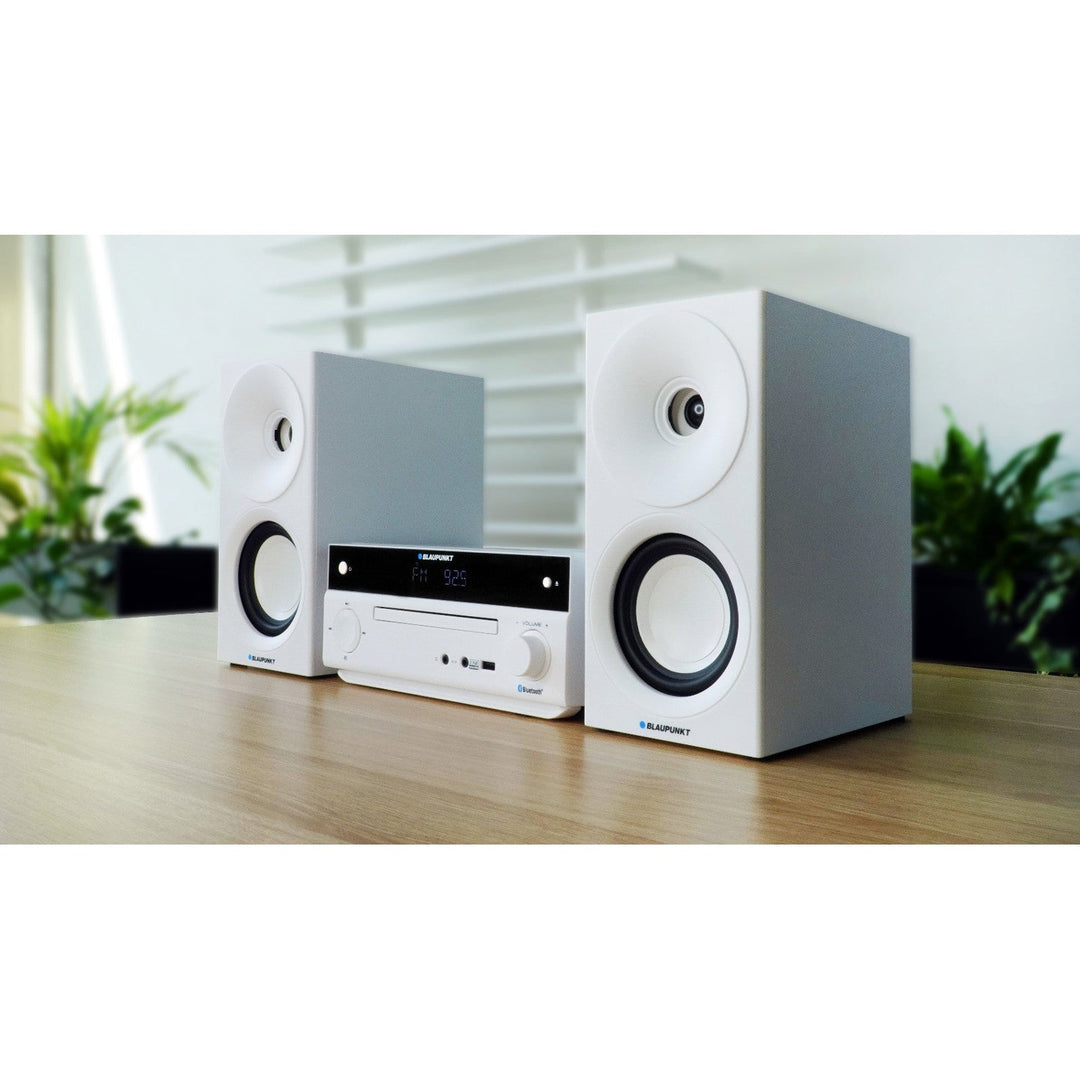 Blaupunkt mikrotårn, effekt 150 W, FM-radio, AUX-stik og USB-port, Bluetooth, HDMI-indgang, vækkeur, LED-display, farve: hvid, MS30.02BT