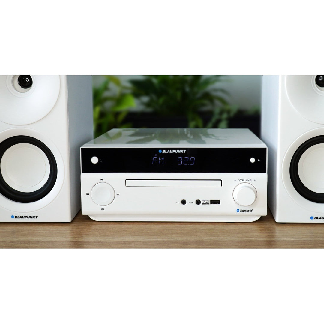 Blaupunkt mikrotårn, effekt 150 W, FM-radio, AUX-stik og USB-port, Bluetooth, HDMI-indgang, vækkeur, LED-display, farve: hvid, MS30.02BT