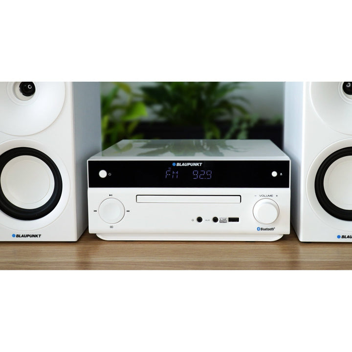 Blaupunkt mikrotårn, effekt 150 W, FM-radio, AUX-stik og USB-port, Bluetooth, HDMI-indgang, vækkeur, LED-display, farve: hvid, MS30.02BT