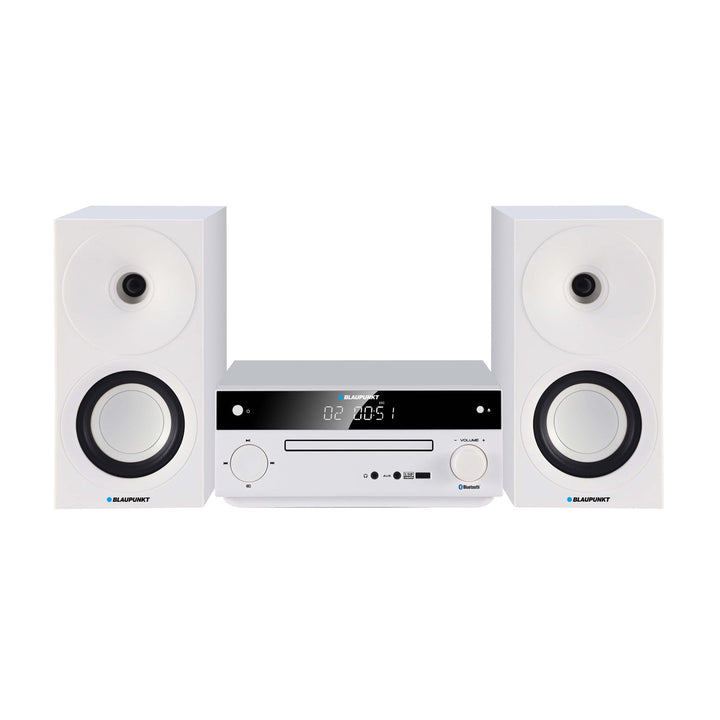 Blaupunkt mikrotårn, effekt 150 W, FM-radio, AUX-stik og USB-port, Bluetooth, HDMI-indgang, vækkeur, LED-display, farve: hvid, MS30.02BT