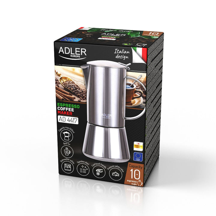 Adler kaffemaskine, espressomaskine, kapacitet 620 ml, farve sølvstål, AD 4417