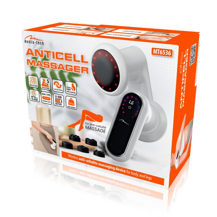 Anti-cellulite massager, MEDIA-TECH, massagepistol, 5 massagekopper, 6 hastigheder, MT6536