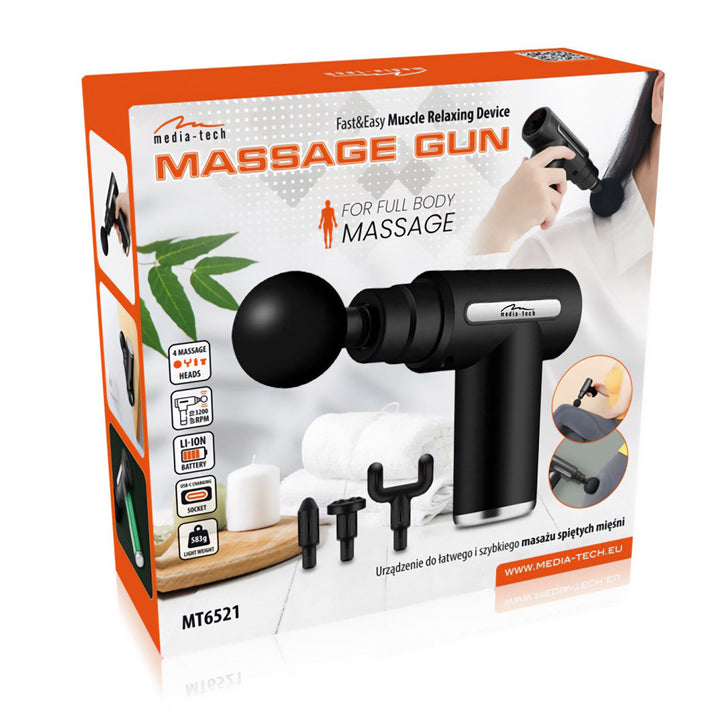 Massager til nem og hurtig massage af spændte muskler, Media-tech, 4 udskiftelige massagekopper, MT6521