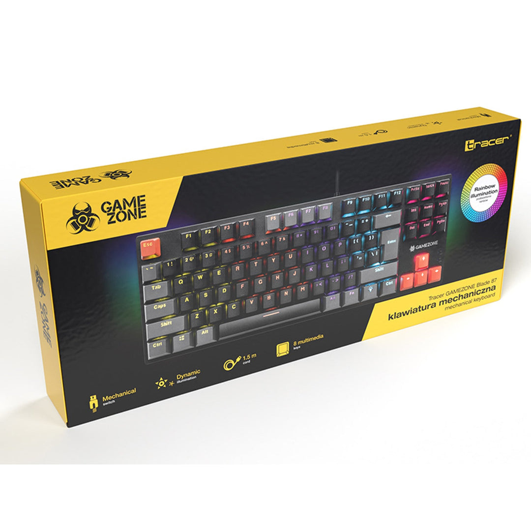 Tracer mekanisk tastatur, farvet baggrundsbelysning i regnbuefarver, GAMEZONE Blade 87