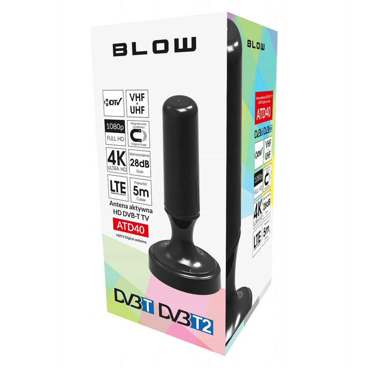DVB-T Blow-antenne, aktiv indendørs, forstærkning 28 dB, indbygget LTE-filter, modtagelse i båndet 168-790 MHz, 21-040#