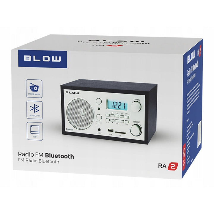 Blow bærbar analog radio, Bluetooth-funktion, USB-, AUX- og SD-stik, AM/FM-radiomodtagelse, LCD-display, ur og vækkeur, 77-531#