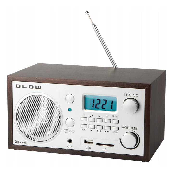 Blow bærbar analog radio, Bluetooth-funktion, USB-, AUX- og SD-stik, AM/FM-radiomodtagelse, LCD-display, ur og vækkeur, 77-531#