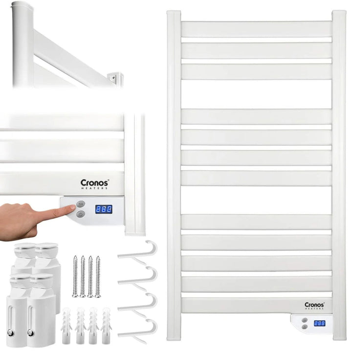 Cronos elektrisk badeværelsesradiator, effekt 500 W, opvarmer rum op til 6 m2, LCD-display, AUTO-, TIMER- og åbent vindue-detekteringsfunktion, TW-500