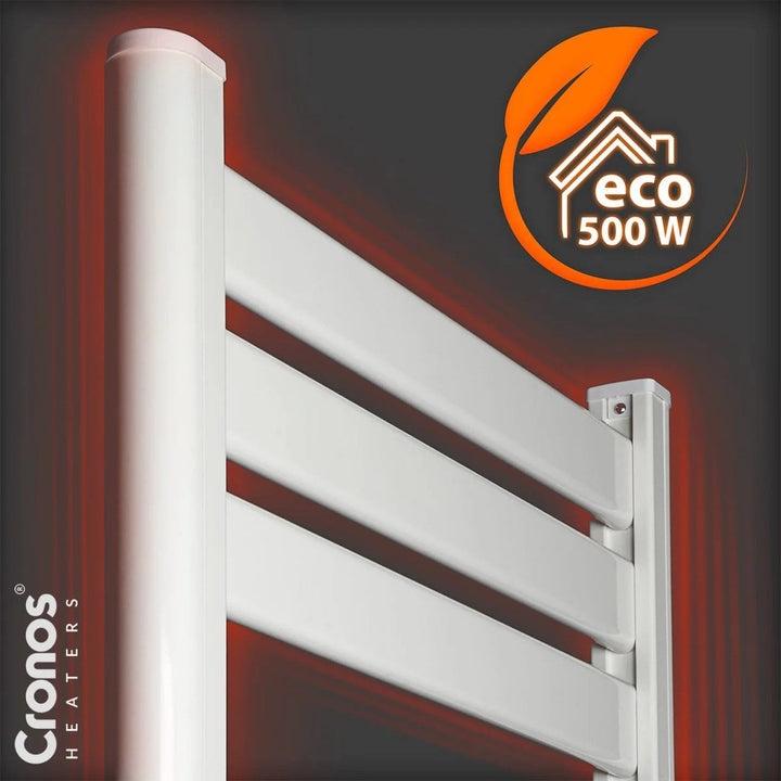 Cronos elektrisk badeværelsesradiator, effekt 500 W, opvarmer rum op til 6 m2, LCD-display, AUTO-, TIMER- og åbent vindue-detekteringsfunktion, TW-500