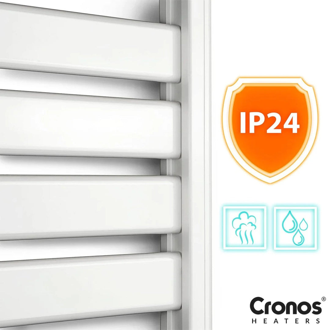 Cronos elektrisk badeværelsesradiator, effekt 500 W, opvarmer rum op til 6 m2, LCD-display, AUTO-, TIMER- og åbent vindue-detekteringsfunktion, TW-500