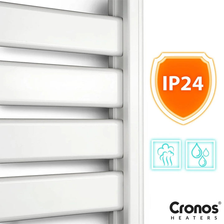 Cronos elektrisk badeværelsesradiator, effekt 500 W, opvarmer rum op til 6 m2, LCD-display, AUTO-, TIMER- og åbent vindue-detekteringsfunktion, TW-500