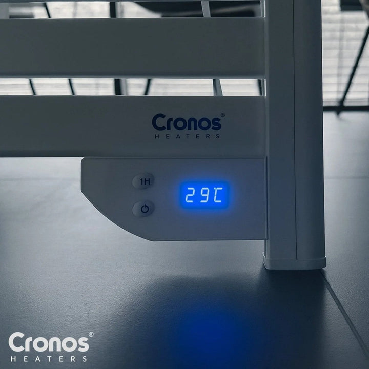 Cronos elektrisk badeværelsesradiator, effekt 500 W, opvarmer rum op til 6 m2, LCD-display, AUTO-, TIMER- og åbent vindue-detekteringsfunktion, TW-500