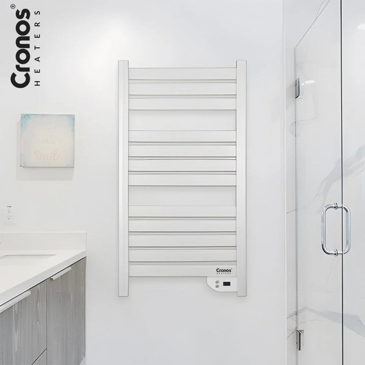 Cronos elektrisk badeværelsesradiator, effekt 500 W, opvarmer rum op til 6 m2, LCD-display, AUTO-, TIMER- og åbent vindue-detekteringsfunktion, TW-500