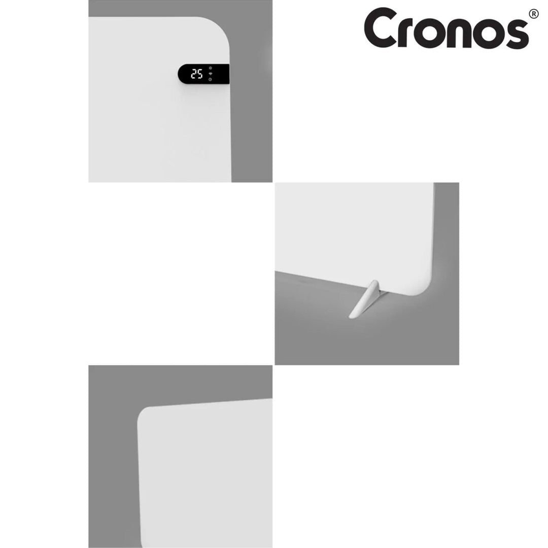 Cronos elektrisk radiator, hvid, effekt 450 W, opvarmning af rum op til 14 m2, indbygget termostat, fjernbetjening, funktion til registrering af åbne vinduer, ben medfølger, WFH-450TW