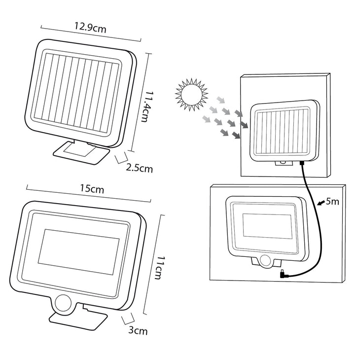 Solar LED-projektør med bevægelsessensor Maclean, IP44, 5W, 400lm, 6000K, lithiumbatteri 1300 mAh, 5,5V DC MCE438, 4 stk.
