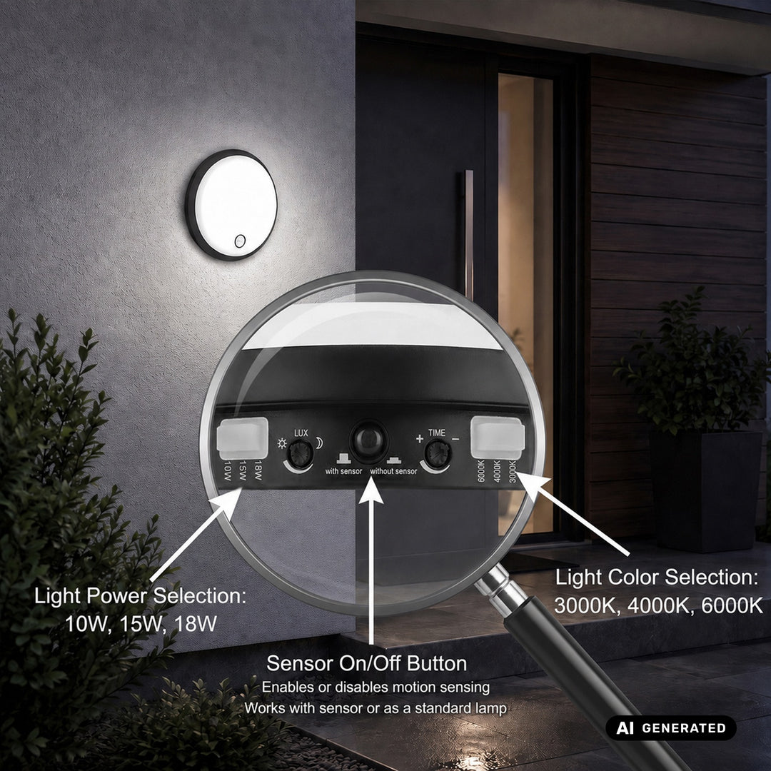 Maclean LED-lampe med bevægelsessensor, PIR-sensor, sort, 10 W/15 W/18 W, IP65, farveindstilling 3000/4000/6000 K, MCE535 B
