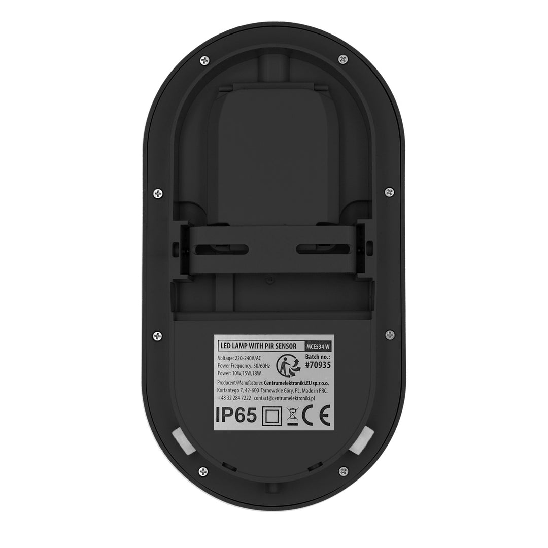 Maclean LED-lampe med bevægelsessensor, PIR-sensor, sort, 10 W/15/18 W, IP65, mulighed for at skifte farvetemperatur mellem 3000/4000/6000 K, MCE534 B