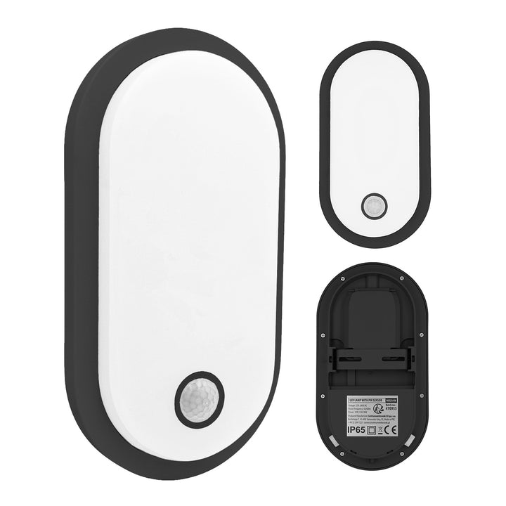 Maclean LED-lampe med bevægelsessensor, PIR-sensor, sort, 10 W/15/18 W, IP65, mulighed for at skifte farvetemperatur mellem 3000/4000/6000 K, MCE534 B