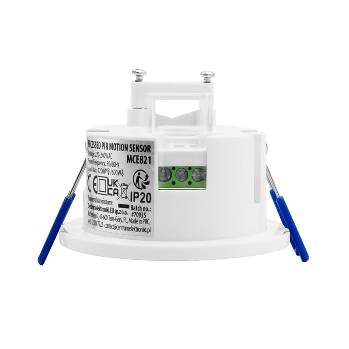 Maclean PIR-bevægelsessensor, til indbygning, rækkevidde 8 m, 600 W/1200 W, 220–240 V AC, 50/60 Hz, MCE821