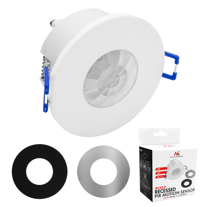 Maclean PIR-bevægelsessensor, til indbygning, rækkevidde 8 m, 600 W/1200 W, 220–240 V AC, 50/60 Hz, MCE821