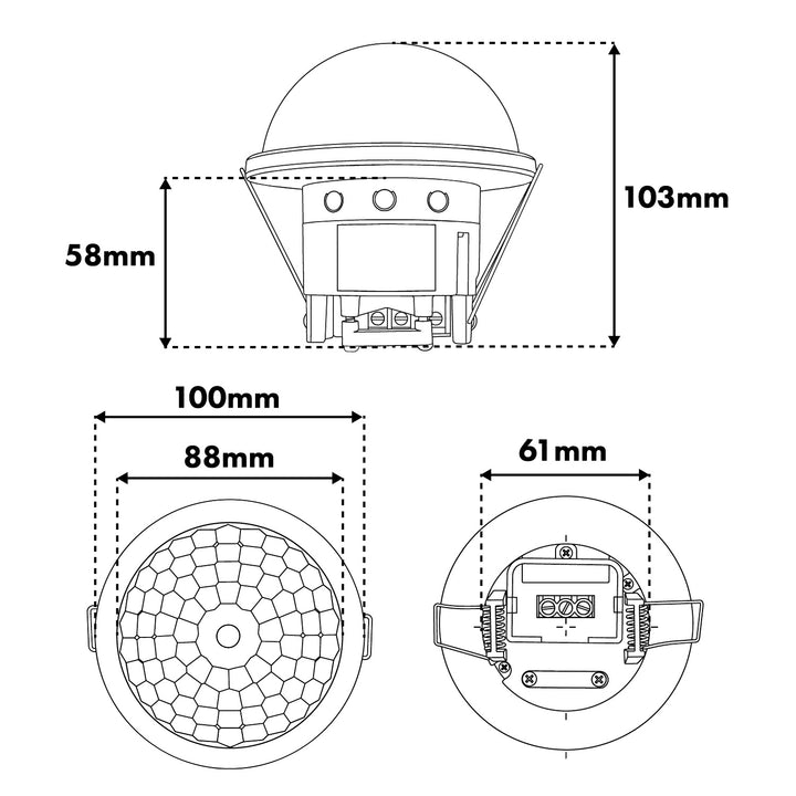 Maclean PIR-tilstedeværelsessensor, indbygget, rækkevidde 10x40 m, 1000 W/2000 W, 220–240 V AC, 50/60 Hz, IP54, MCE822