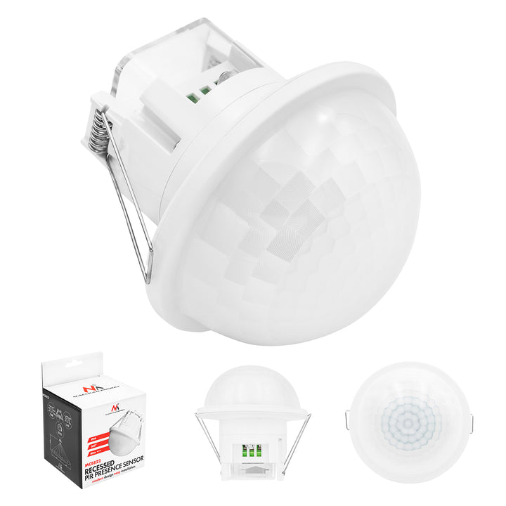 Maclean PIR-tilstedeværelsessensor, indbygget, rækkevidde 10x40 m, 1000 W/2000 W, 220–240 V AC, 50/60 Hz, IP54, MCE822