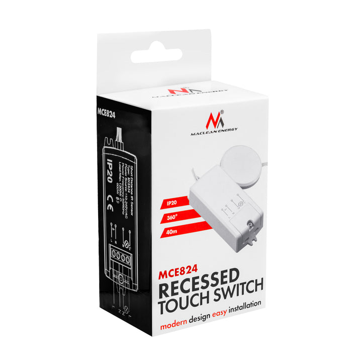 Maclean indbygget berøringsafbryder, <40 mm, 110–240 V AC, maks. belastning 600 W til LED, MCE824