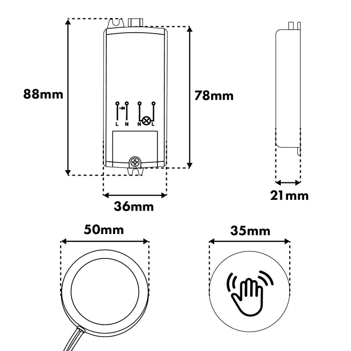 Maclean indbygget berøringsafbryder, <40 mm, 110–240 V AC, maks. belastning 600 W til LED, MCE824