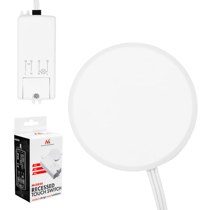 Maclean indbygget berøringsafbryder, <40 mm, 110–240 V AC, maks. belastning 600 W til LED, MCE824