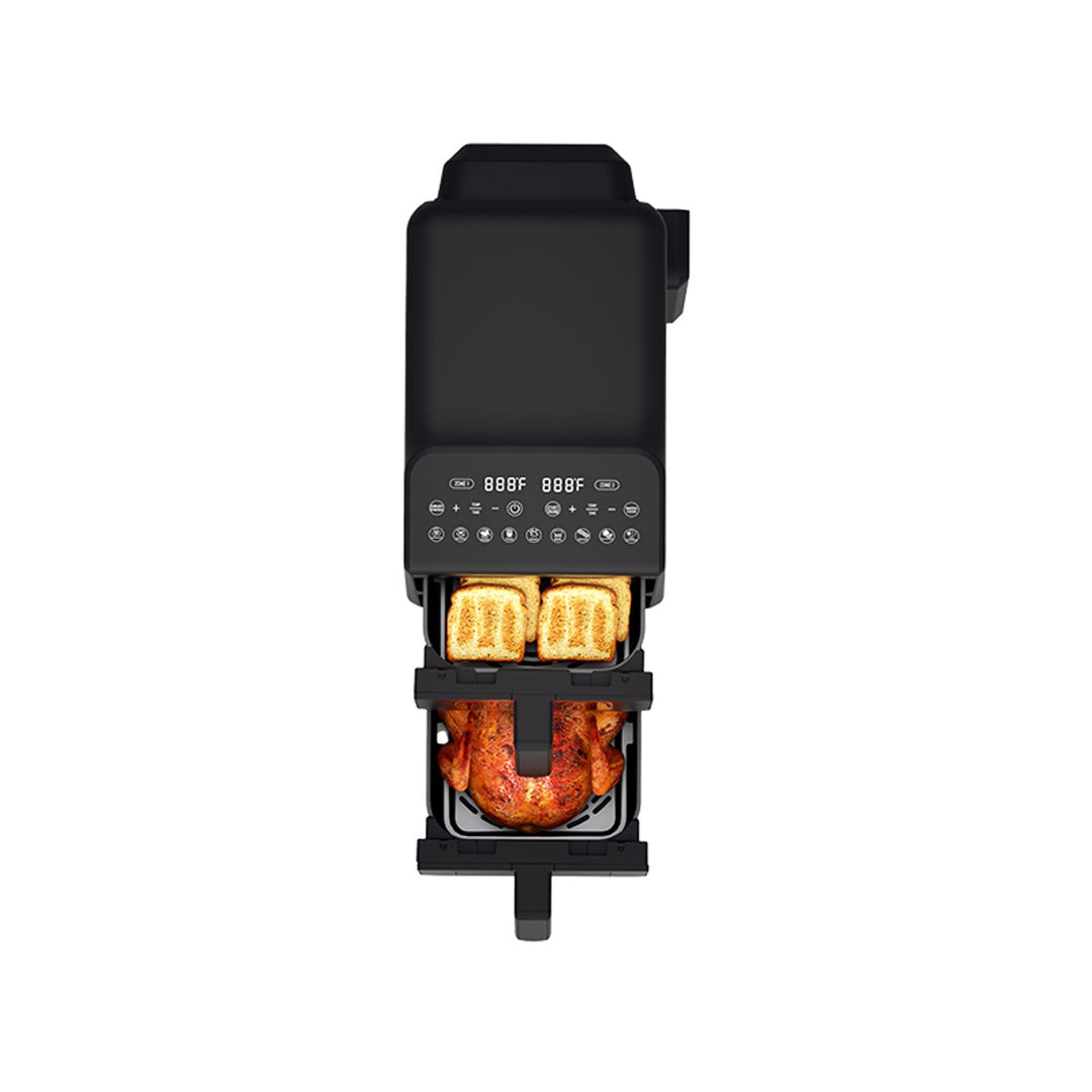 LAFE fedtfri frituregryde, air fryer, 2 kamre 5 L, effekt 2460 W, LCD-display, Dual Fry