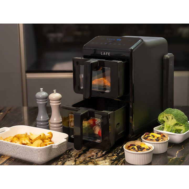 LAFE fedtfri frituregryde, air fryer, 2 kamre 5 L, effekt 2460 W, LCD-display, Dual Fry