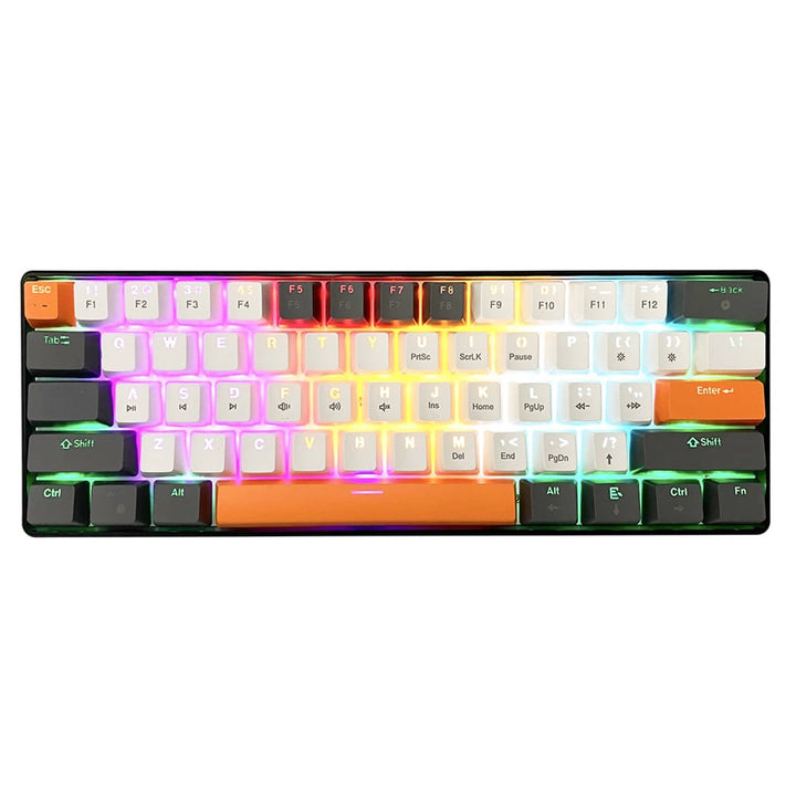 ZONE 61 - Gaming-tastatur, mekanisk, kort 60 %, mekaniske silent RED-kontakter, farvet baggrundsbelysning, 61 taster, USB-C, Mediatech