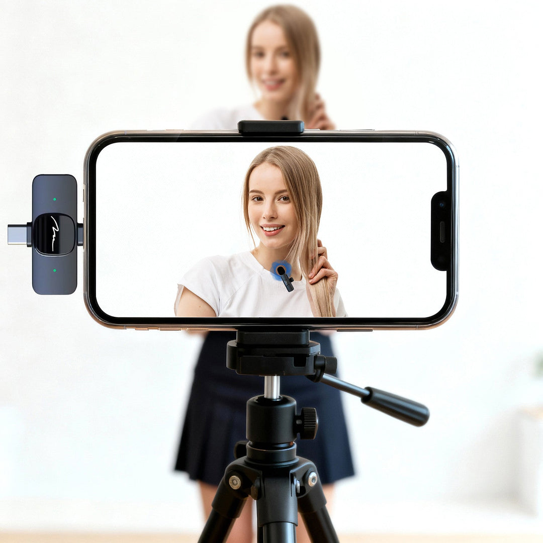 MICRO-MIC DUO – 2x trådløs mikrofon til slipset (sæt), med klips, iOS & Android (OTG), mini, superfølsom. USB-C & LIGHTNING, Mediatech