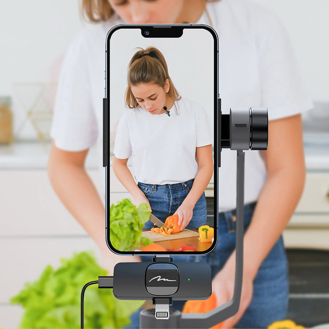 MICRO-MIC DUO – 2x trådløs mikrofon til slipset (sæt), med klips, iOS & Android (OTG), mini, superfølsom. USB-C & LIGHTNING, Mediatech