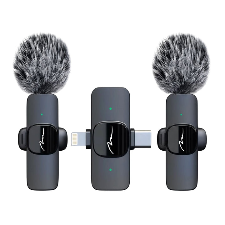 MICRO-MIC DUO – 2x trådløs mikrofon til slipset (sæt), med klips, iOS & Android (OTG), mini, superfølsom. USB-C & LIGHTNING, Mediatech
