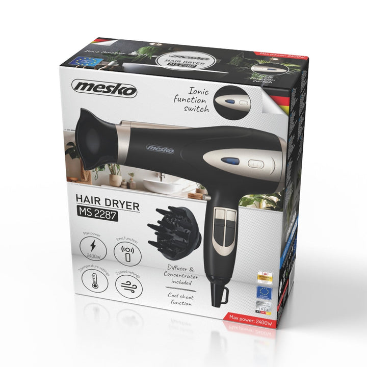 Mesko hårtørrer, ioniseringsfunktion, diffusor, effekt 2200 W, sort, MS 2287