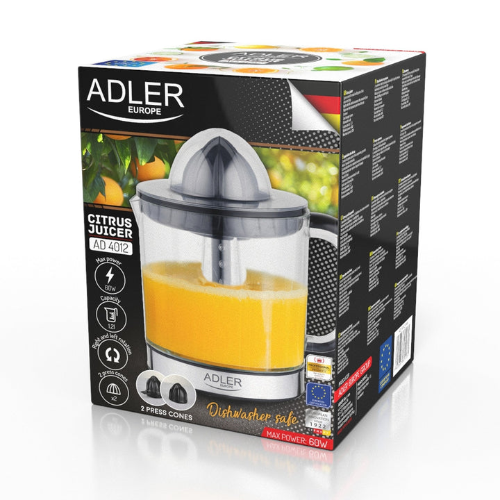 Adler citruspresser, kapacitet 1,2 l, maksimal effekt 60 W, sort, AD 4012