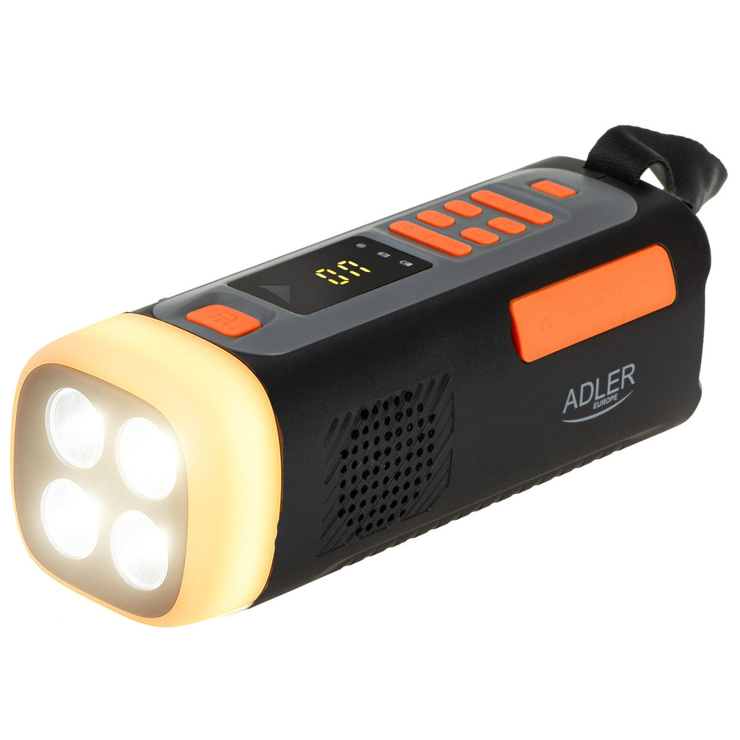 Adler nødradio med solcellepanel, håndsving og powerbank, Bluetooth 5.0, 4W LED-lommelygte, 4500 mAh, AD 1920
