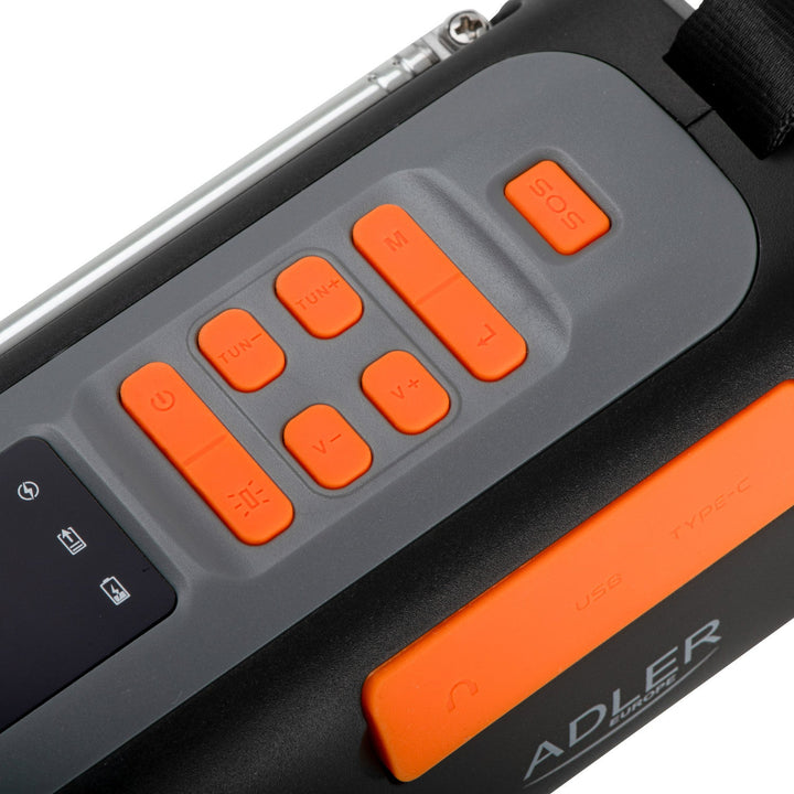 Adler nødradio med solcellepanel, håndsving og powerbank, Bluetooth 5.0, 4W LED-lommelygte, 4500 mAh, AD 1920