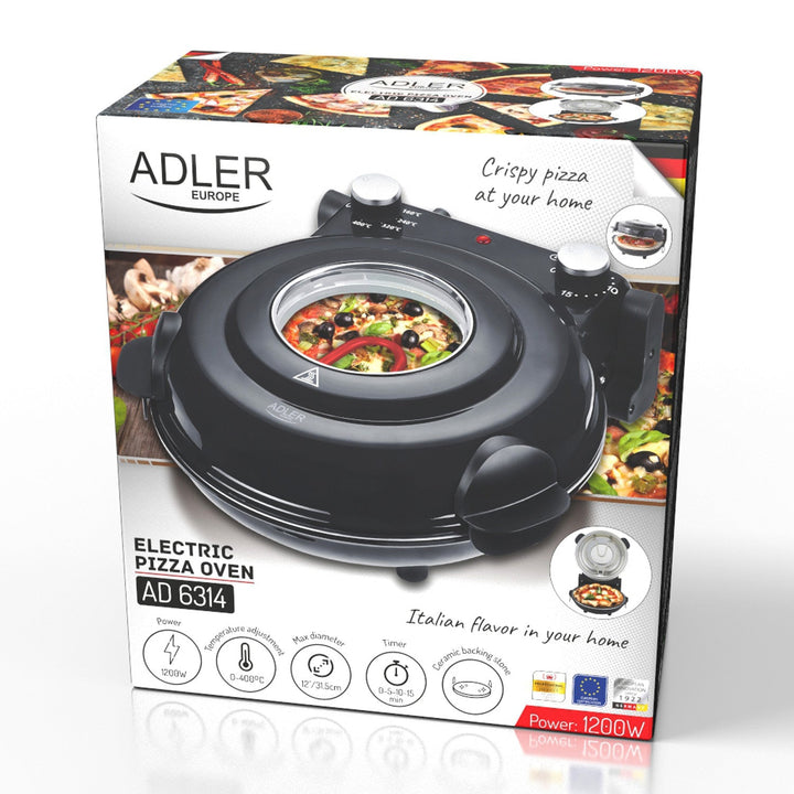 Adler pizzaovn, temperaturregulering op til 400 °C, keramisk sten, to varmeelementer, AD 6314