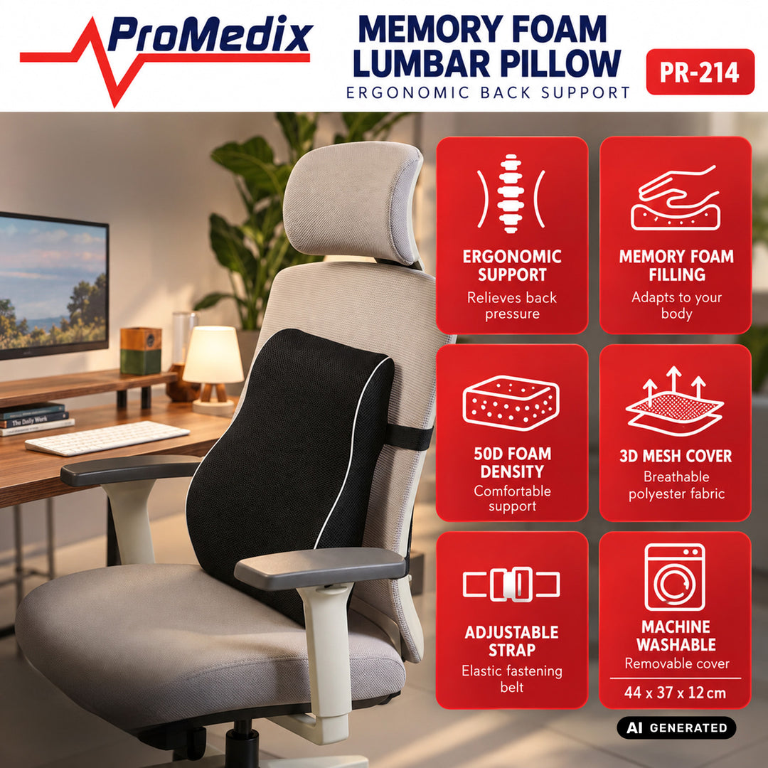 Promedix-lændepude af memory-skum, 44x37x12 cm, skumdensitet: 50D, PR-214