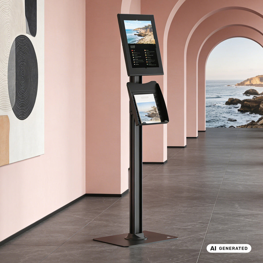 Maclean-reklameholder til tablet, med låsemekanisme. 12,4"-13", iPad Air/Pro, Samsung Tab S10+/S9+/S8+/S7+, 257x350x22 mm, MC-924 B